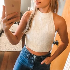White Halter Lace Crop Top